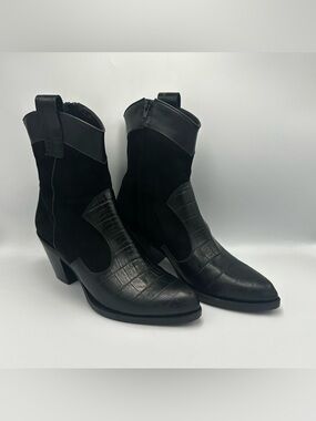 Western Booties Black Leather  and Suede by Alberto Zago Size 40 Women’s